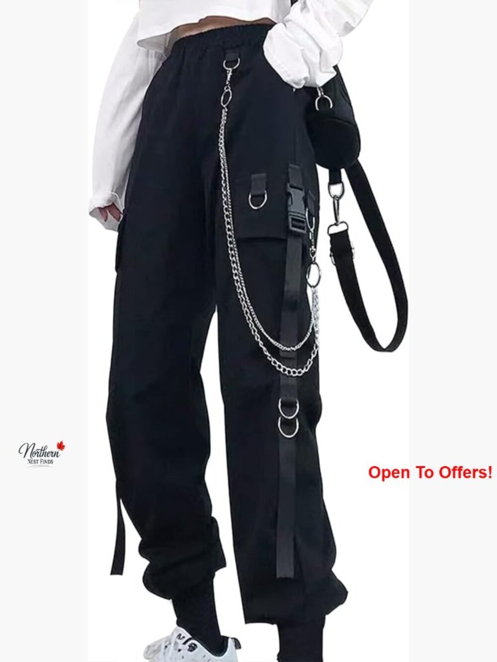 Cargo Pants with Removable Chain, Streetwear Joggers, Elastic Waist